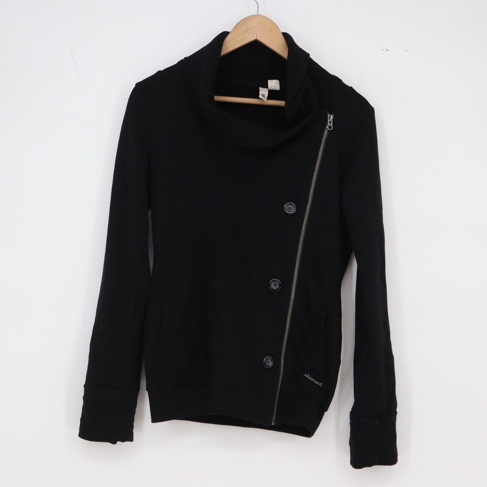 Element Sweatshirt Womens M Asymmetrical Moto Zip Black Shawl Collar Excellent
